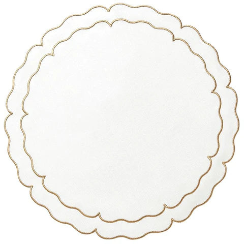 Linho Scalloped Round Placemat ivory / gold - Set of 4