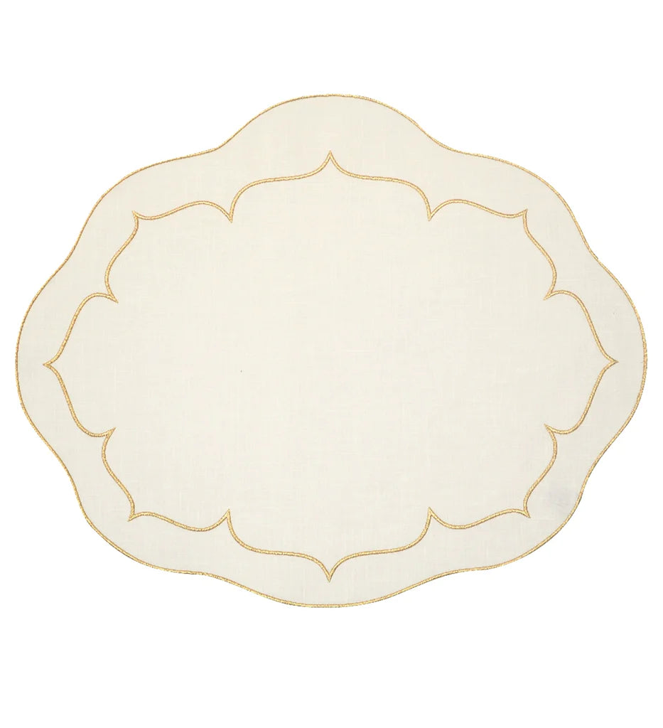 Linho Placemats Ivory/Gold Oval Set of 4