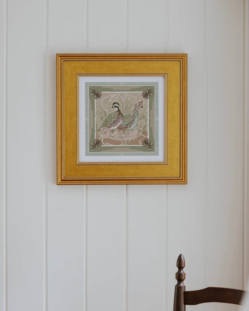 Quail Pair Framed Scarf Print