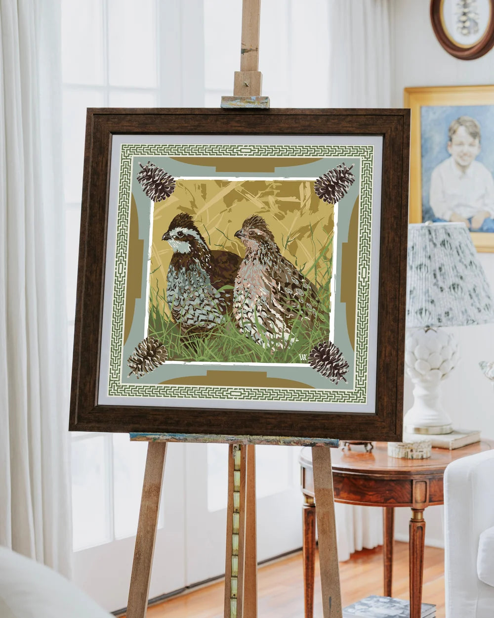 Quail Still Before the Flush Framed Scarf Print