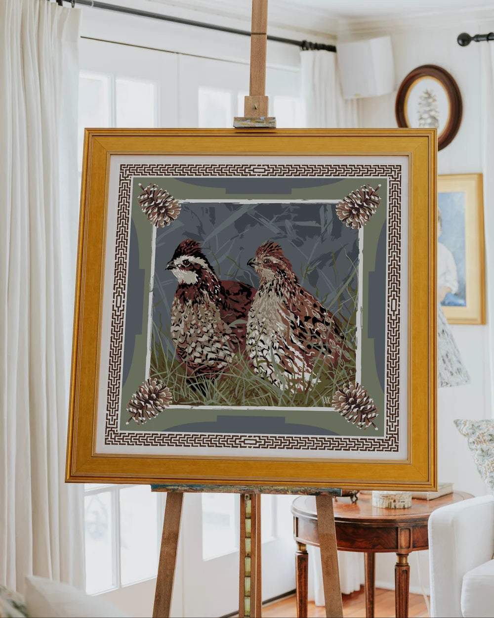 Quail Still Before the Flush Framed Scarf Print