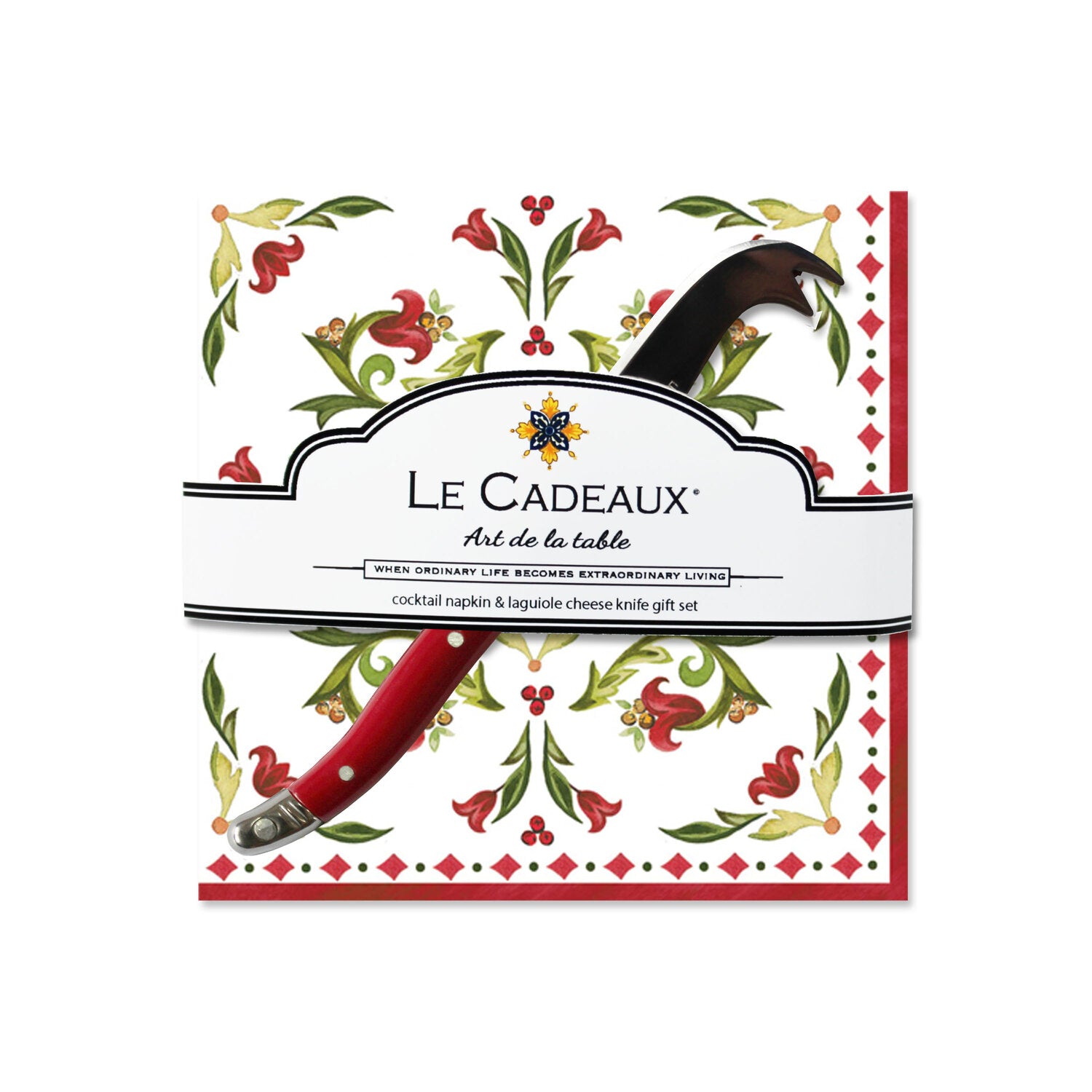 Cocktail Napkins and Laguiole Cheese Knife Gift Set