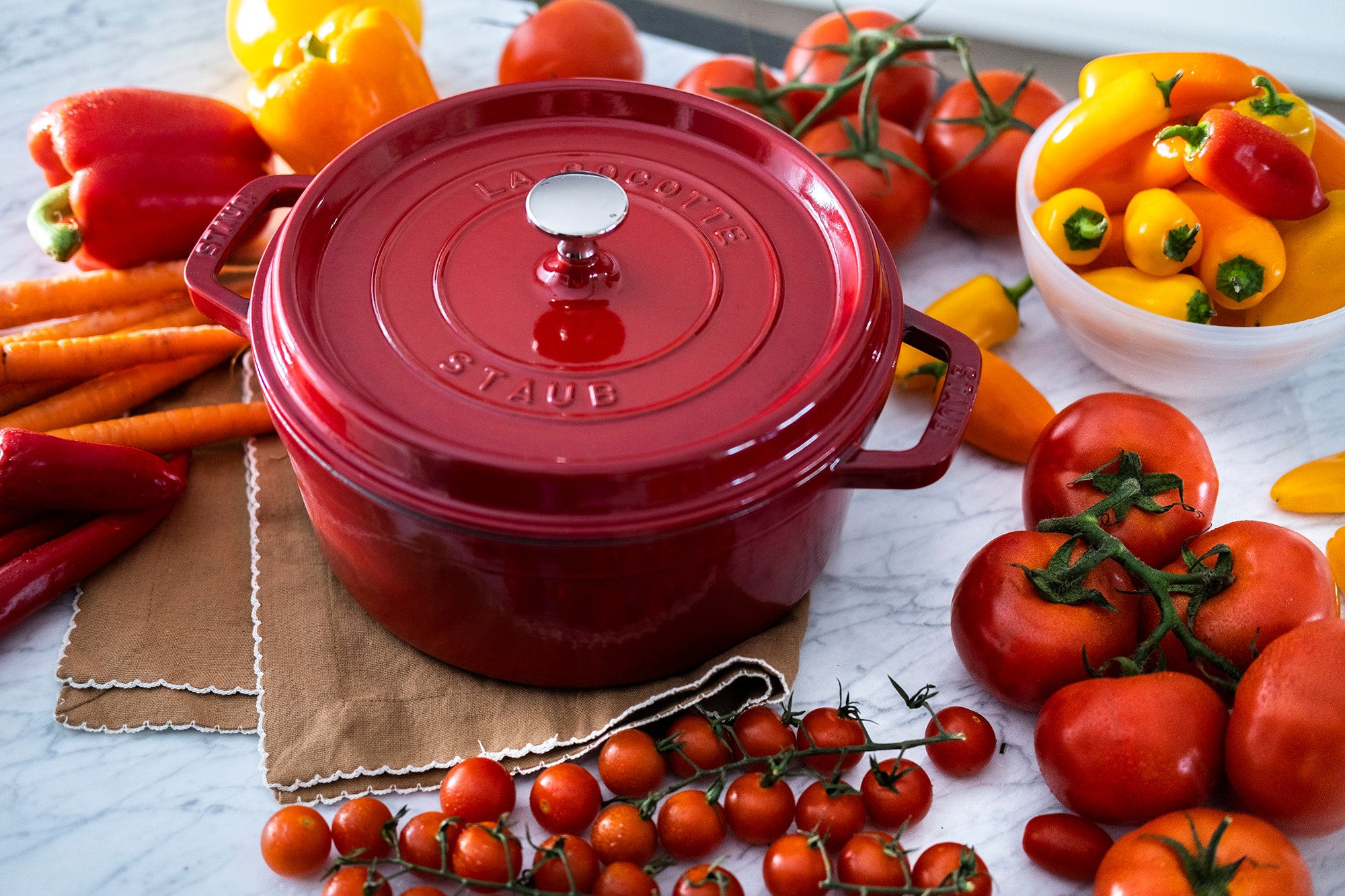 New Staub Cast Iron 4-qt Round Cocotte Dutch Oven, Cerise (Red) Made in  France