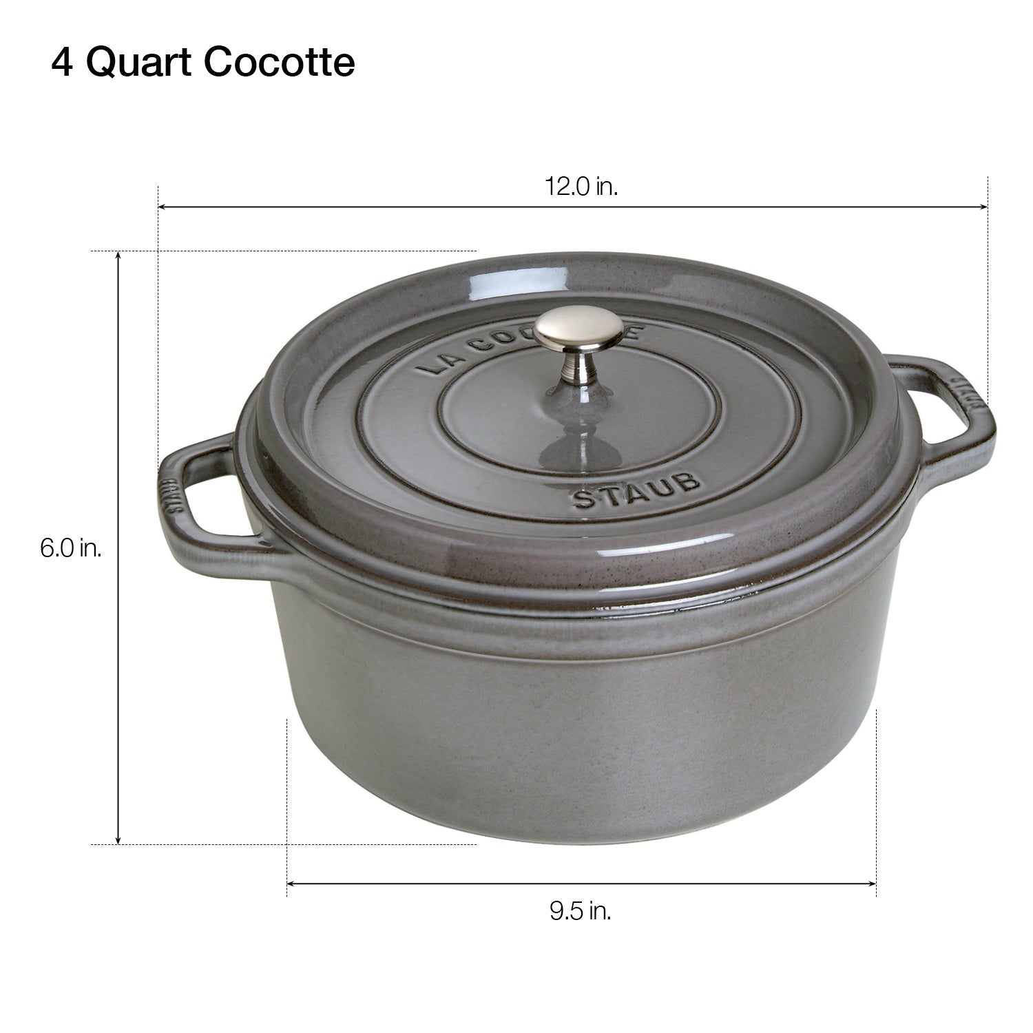 Staub Cast Iron 4-qt Round Cocotte - Graphite Grey
