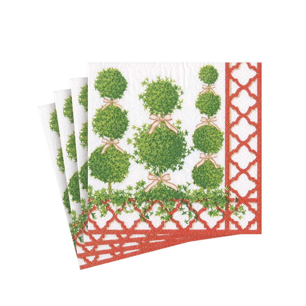 Topiaries Red Border Cocktail Napkins