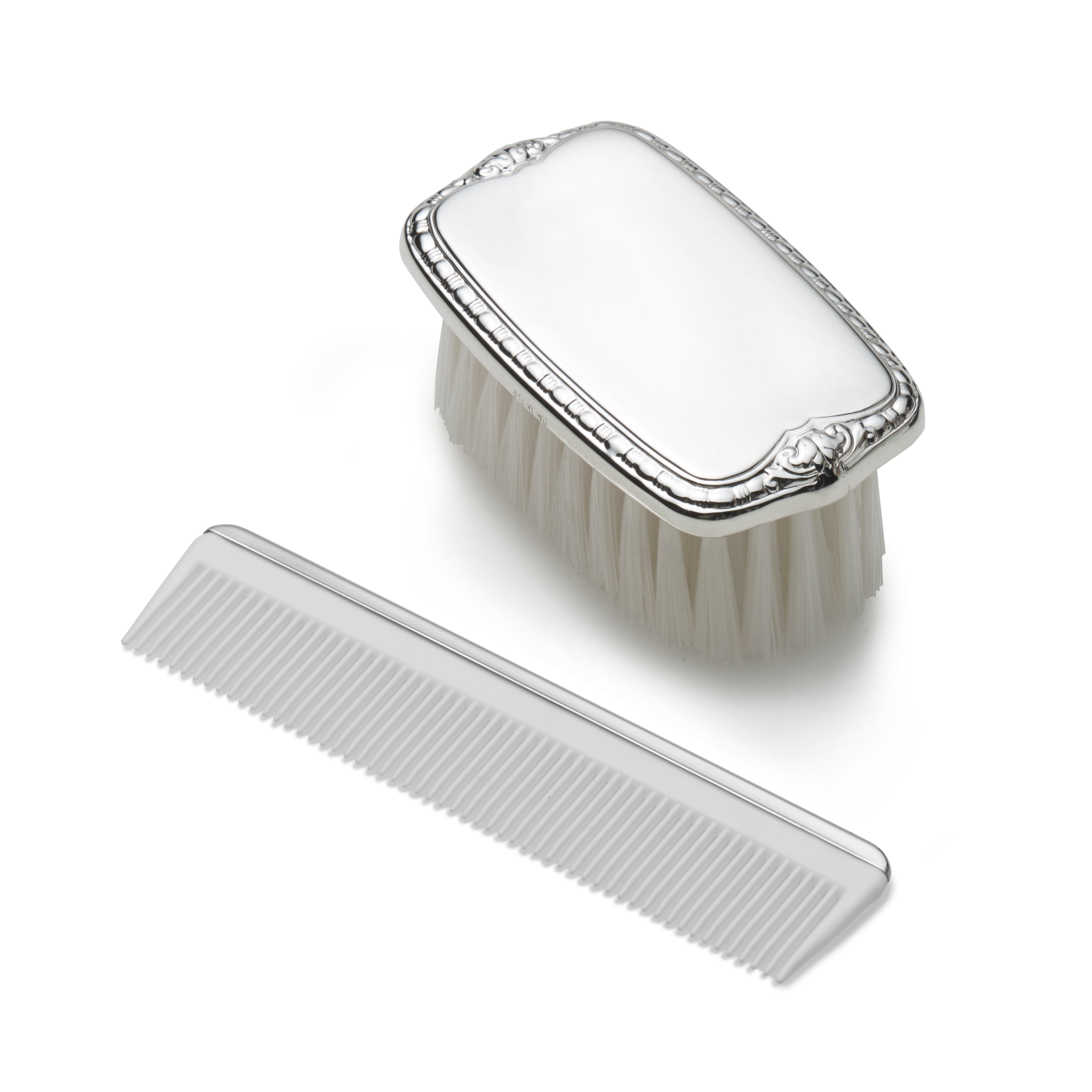 Sterling Boys Plain Comb and Brush Set