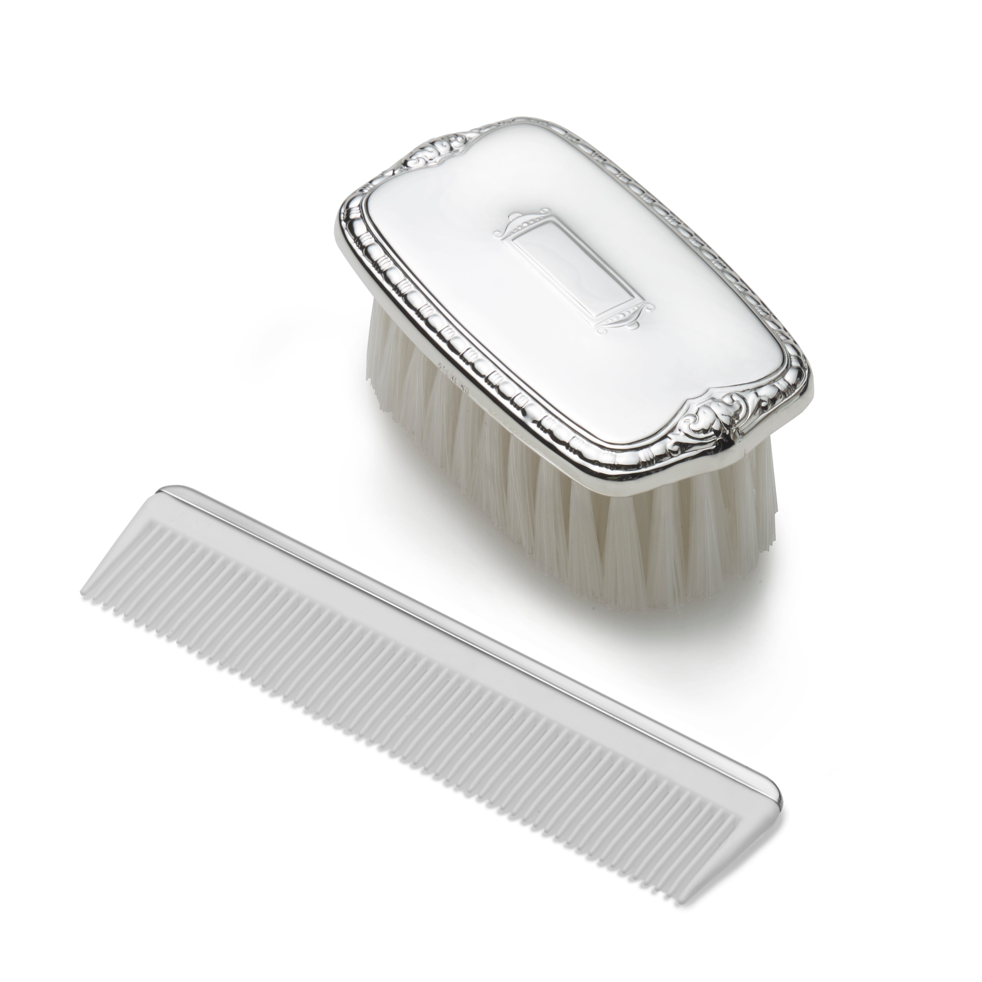 Sterling Boys Shield Design Comb and Brush Set