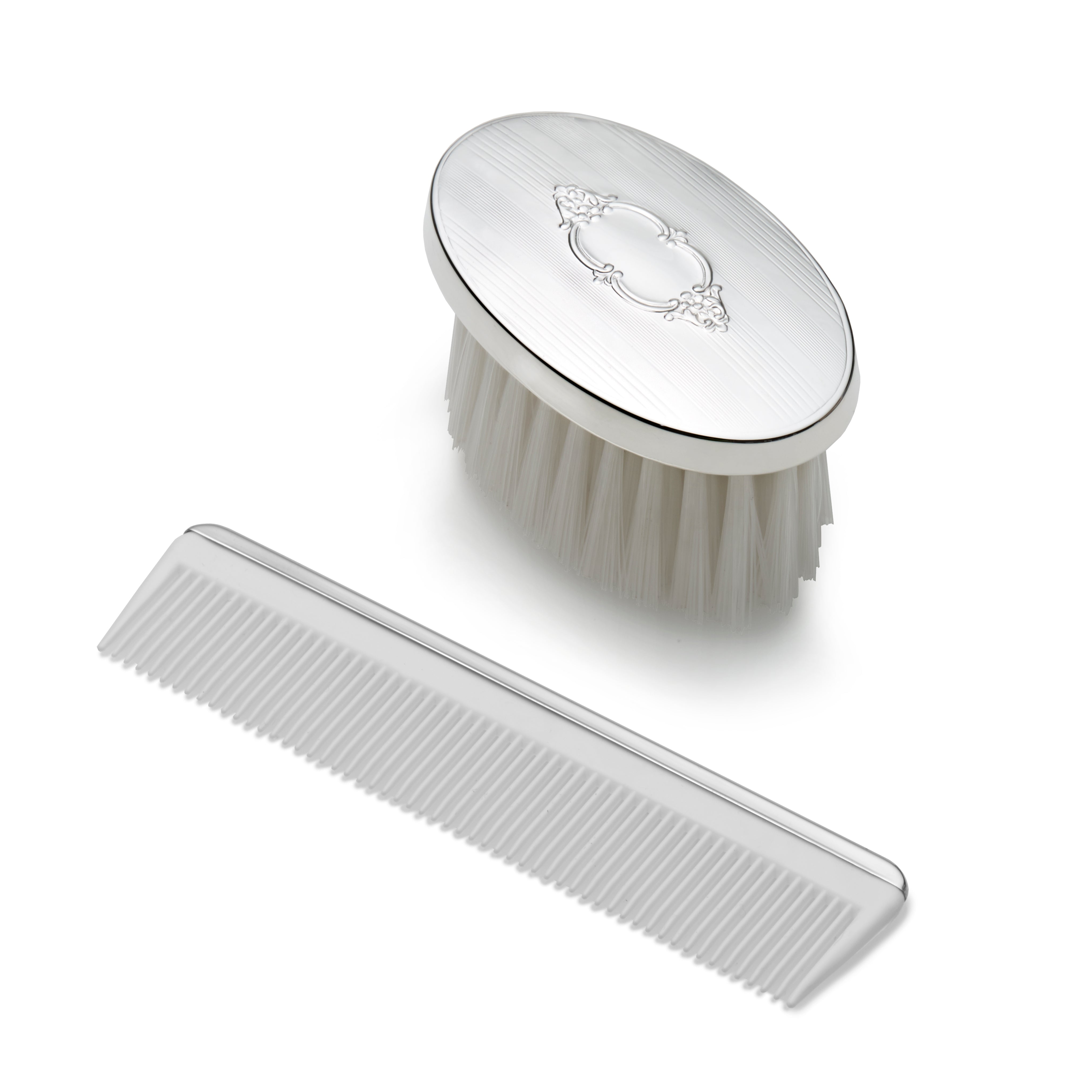 Sterling Boys Sheild Design Oval Comb and Brush Set