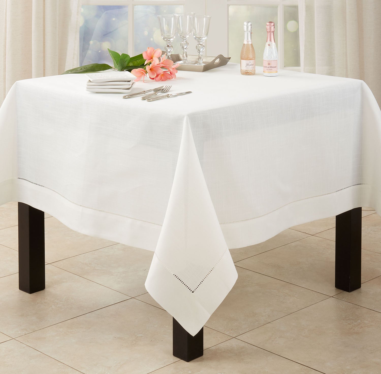 Tablecloth with Hemstitched Border - Ivory