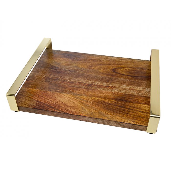 Wood Tray Gold Handles Medium