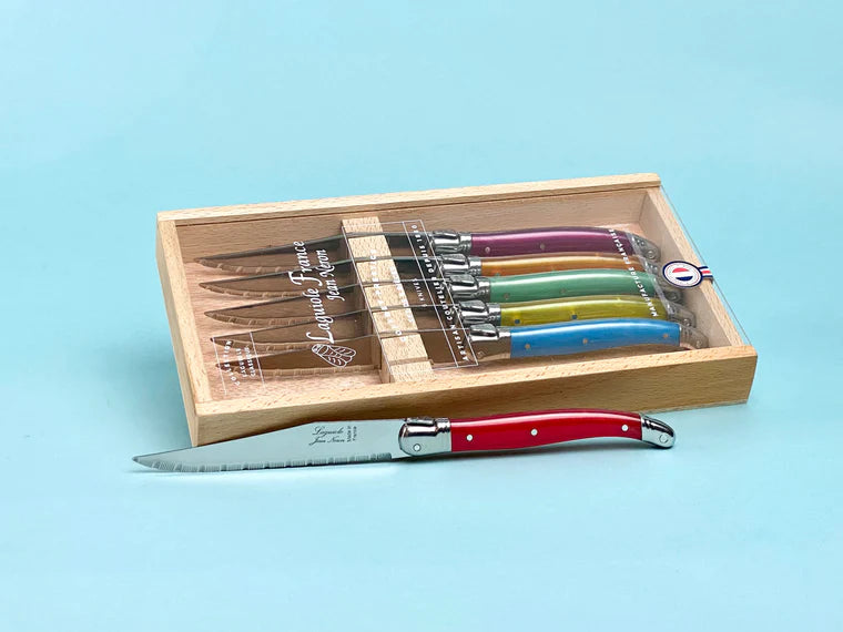 Laguiole Platine Rainbow Steak Knives Set/6