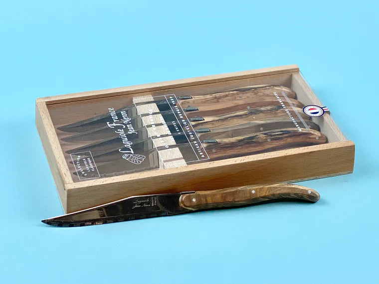 Laguiole Machine Finish Olivewood Steak Knives Set/6