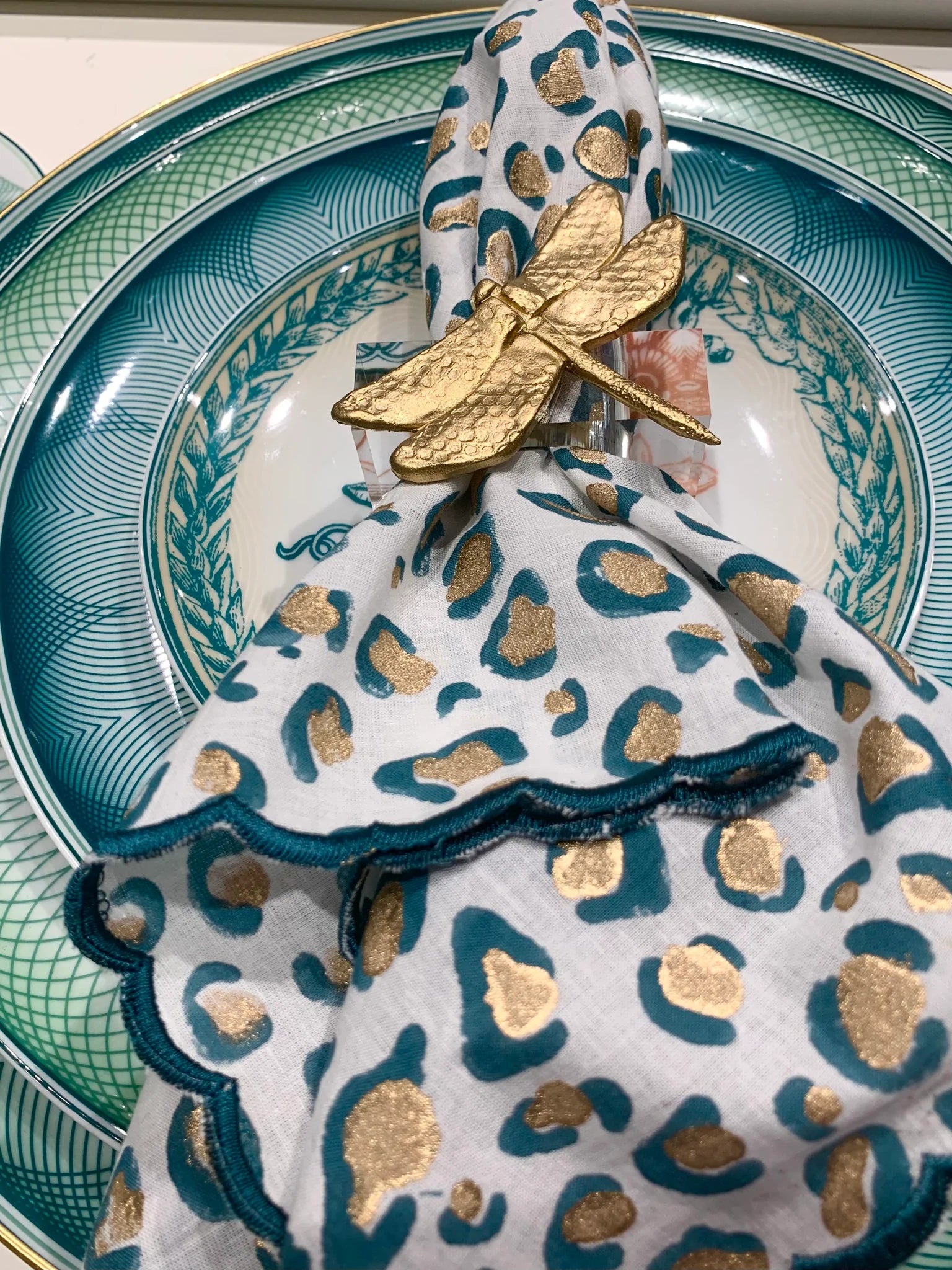 Cheetah Spots Teal Blue Dinner Napkin Set of 4