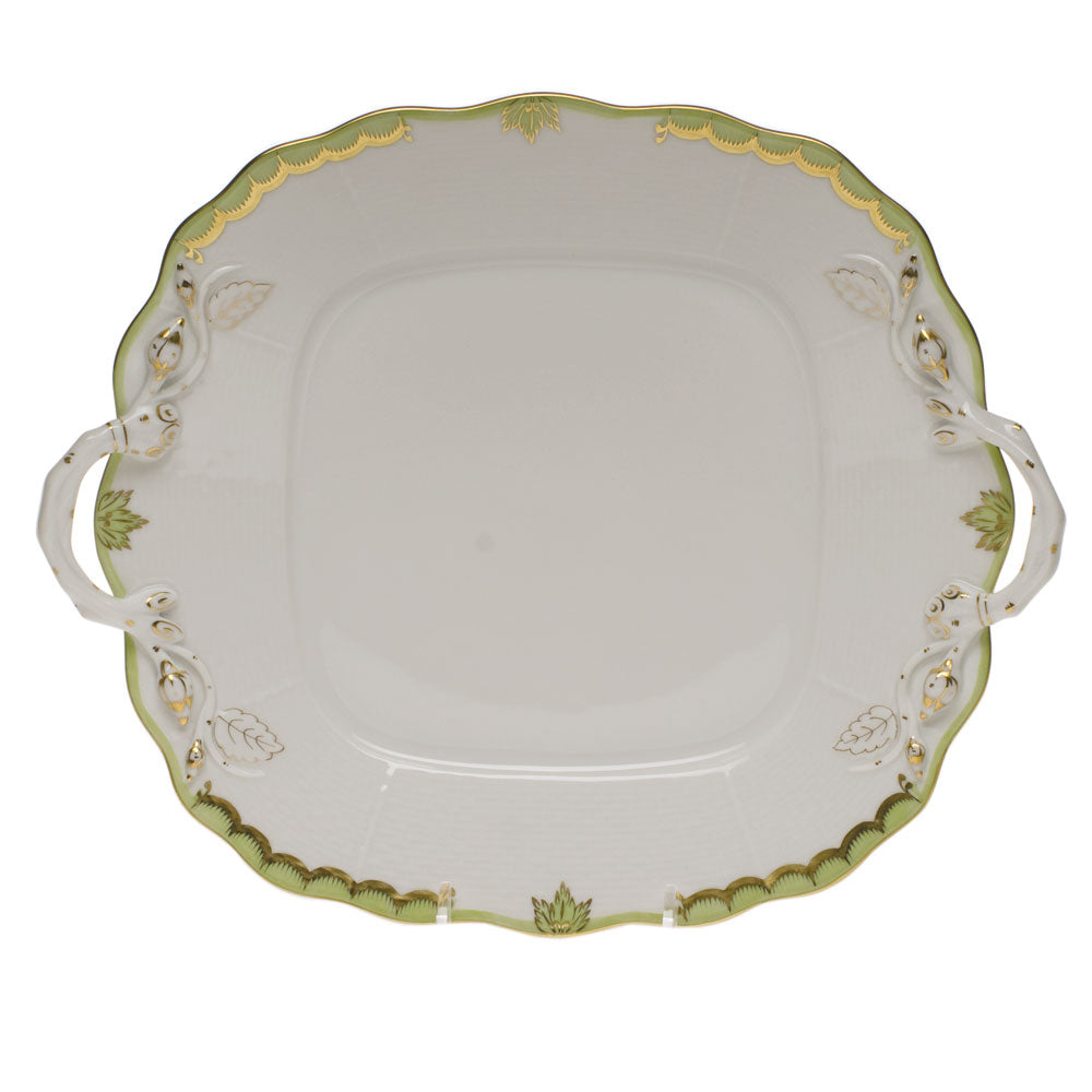 Herend Princess Victoria Green Square Cake Plate W/handles 9.5"sq - Green