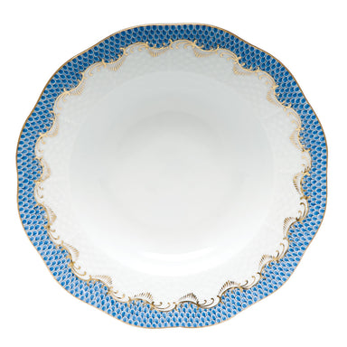 Herend White W/blue Border Rim Soup Plate 8"d - Blue