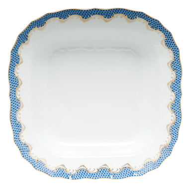 Herend White W/blue Border Square Fruit Dish 11"sq - Blue