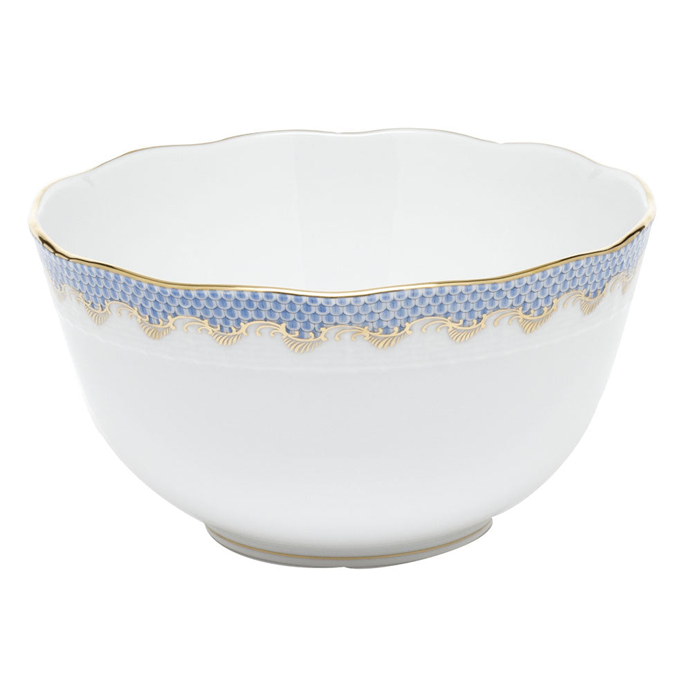 Herend White W/blue Border Round Bowl (3.5 Pt) 7.5"d - Light Blue