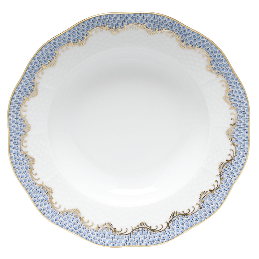 Herend White W/blue Border Rim Soup Plate 8"d - Light Blue