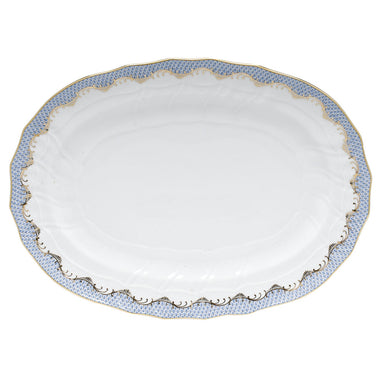 Herend White W/blue Border Platter 15"l X 11.5"w - Light Blue