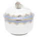 Herend White W/blue Border Cov Sugar W/rose (6 Oz) 4"h - Light Blue