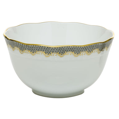 Herend White W/gray Border Round Bowl (3.5pt) 7.5"d - Gray