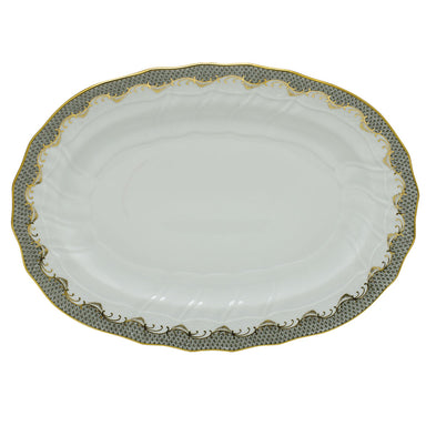 Herend White W/gray Border Platter 15"l X 11.5"w - Gray