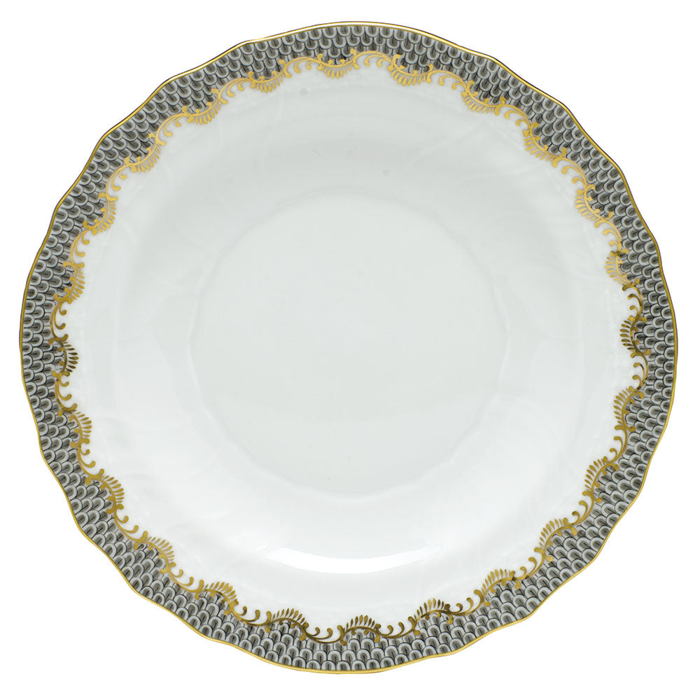 Herend White W/gray Border Salad Plate 7.5"d - Gray