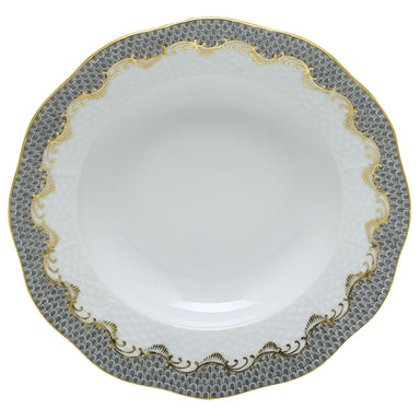 Herend White W/gray Border Dessert Plate 8.25"d - Gray