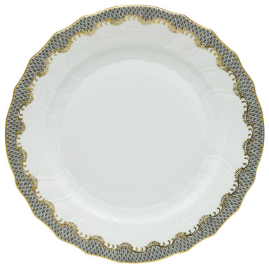 Herend White W/gray Border Dinner Plate 10.5"d - Gray