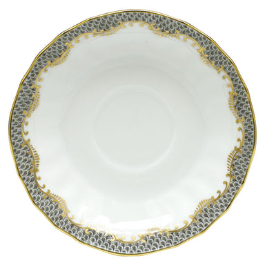 Herend White W/gray Border Canton Saucer 5.5"d - Gray