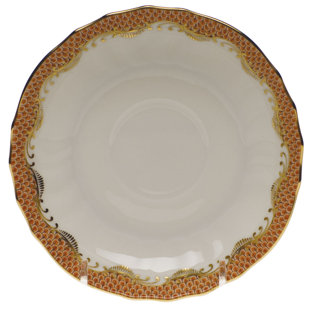 Herend White W/rust Border Canton Saucer 5.5"d - Rust