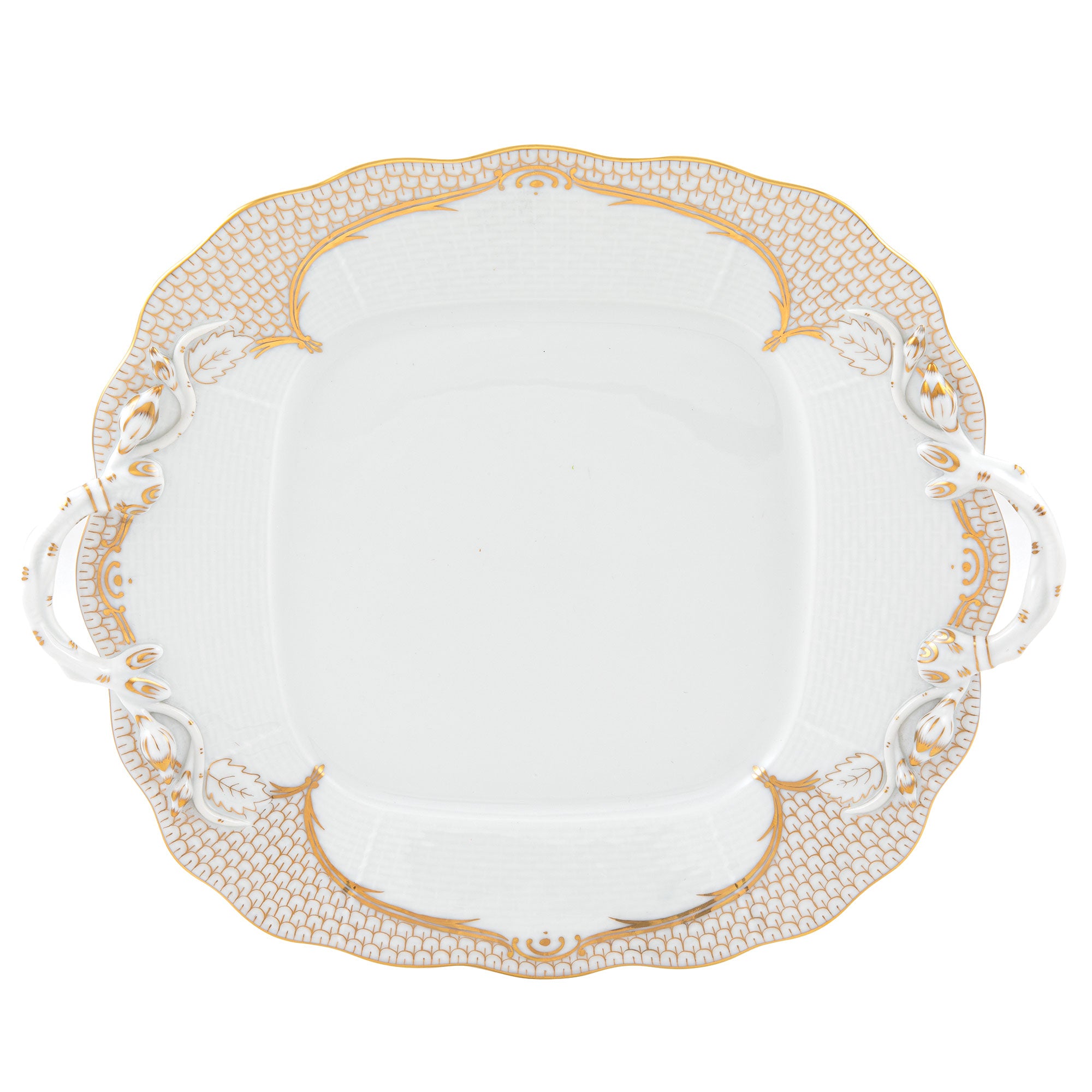 Herend Golden Elegance Square Cake Plate W/handles 9.5"sq
