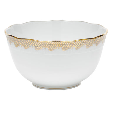 Herend White W/gold Border Round Bowl (3.5pt) 7.5"d - Gold