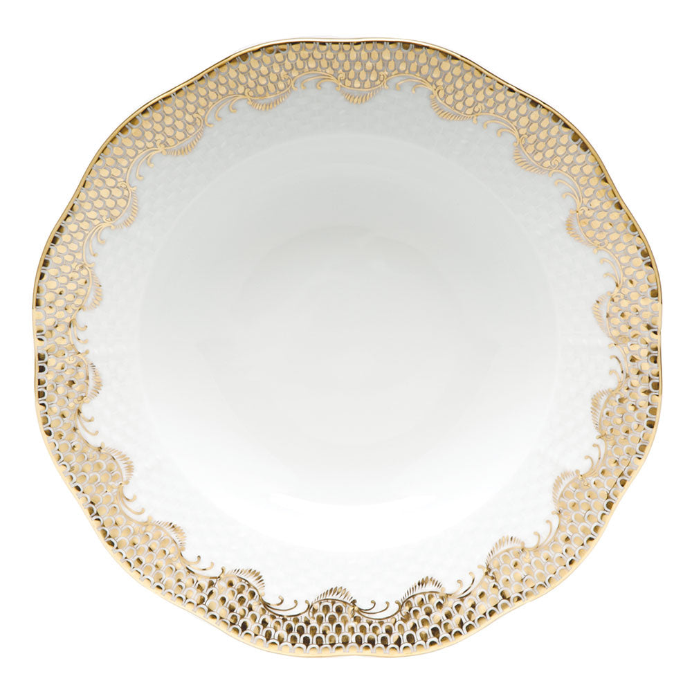 Herend White W/gold Border Rim Soup Plate 8"d - Gold