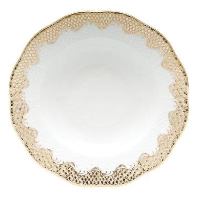 Herend White W/gold Border Rim Soup Plate 8"d - Gold