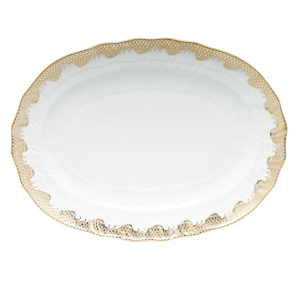 Herend White W/gold Border Platter 15"l X 11.5"w - Gold