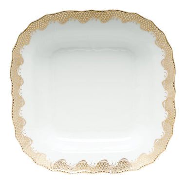 Herend White W/gold Border Square Fruit Dish 11"sq - Gold