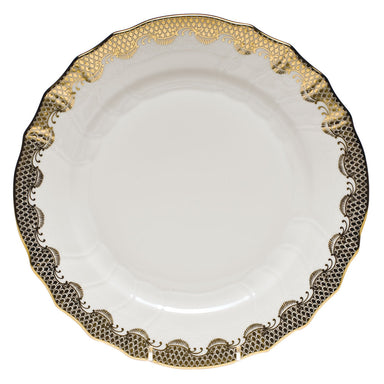 Herend White W/gold Border Dinner Plate 10.5"d - Gold