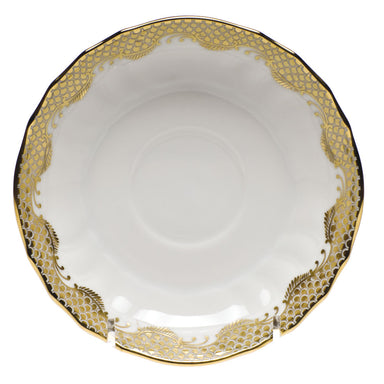 Herend White W/gold Border Canton Saucer 5.5"d - Gold