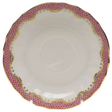 Herend White W/pink Border Canton Saucer 5.5"d - Pink