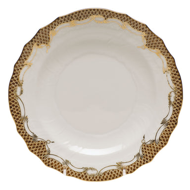 Herend White W/brown Border Salad Plate 7.5"d - Brown