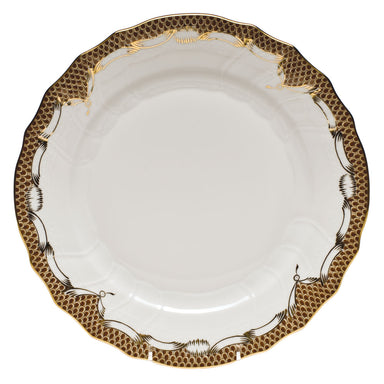 Herend White W/brown Border Dinner Plate 10.5"d - Brown