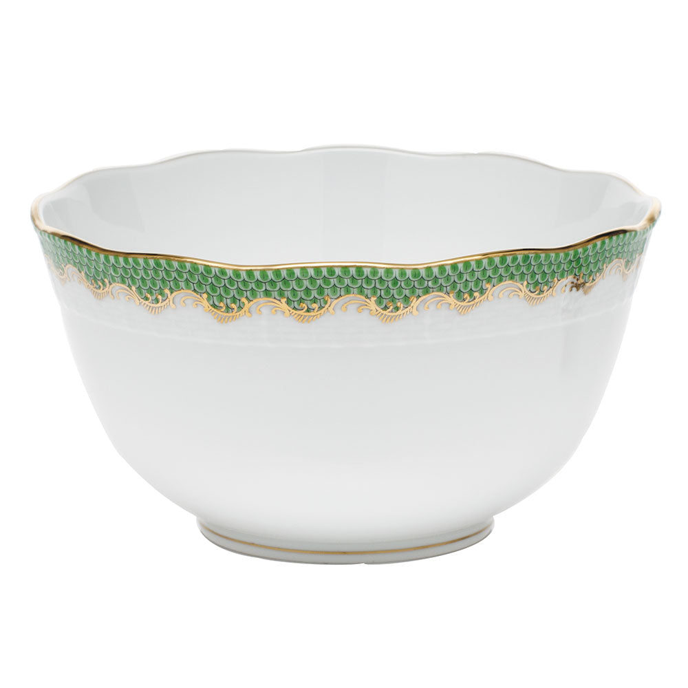 Herend White W/green Border Round Bowl (3.5pt) 7.5"d - Jade