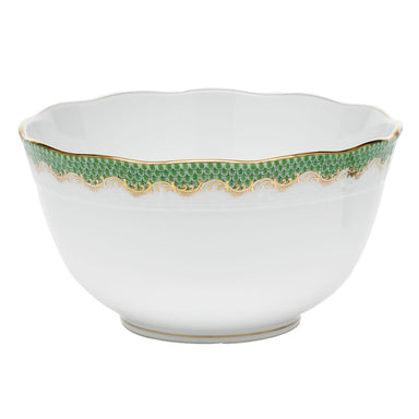 Herend White W/green Border Round Bowl (3.5pt) 7.5"d - Jade