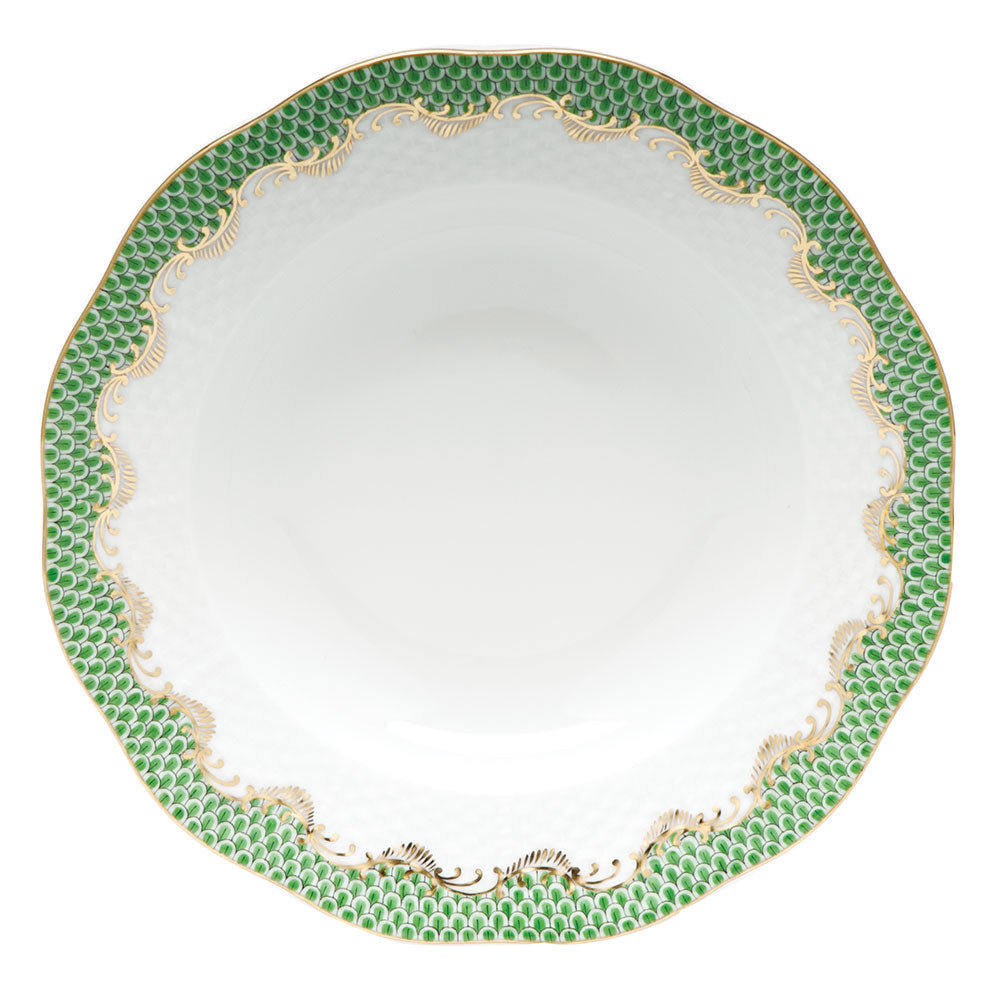 Herend White W/green Border Rim Soup Plate 8"d - Jade