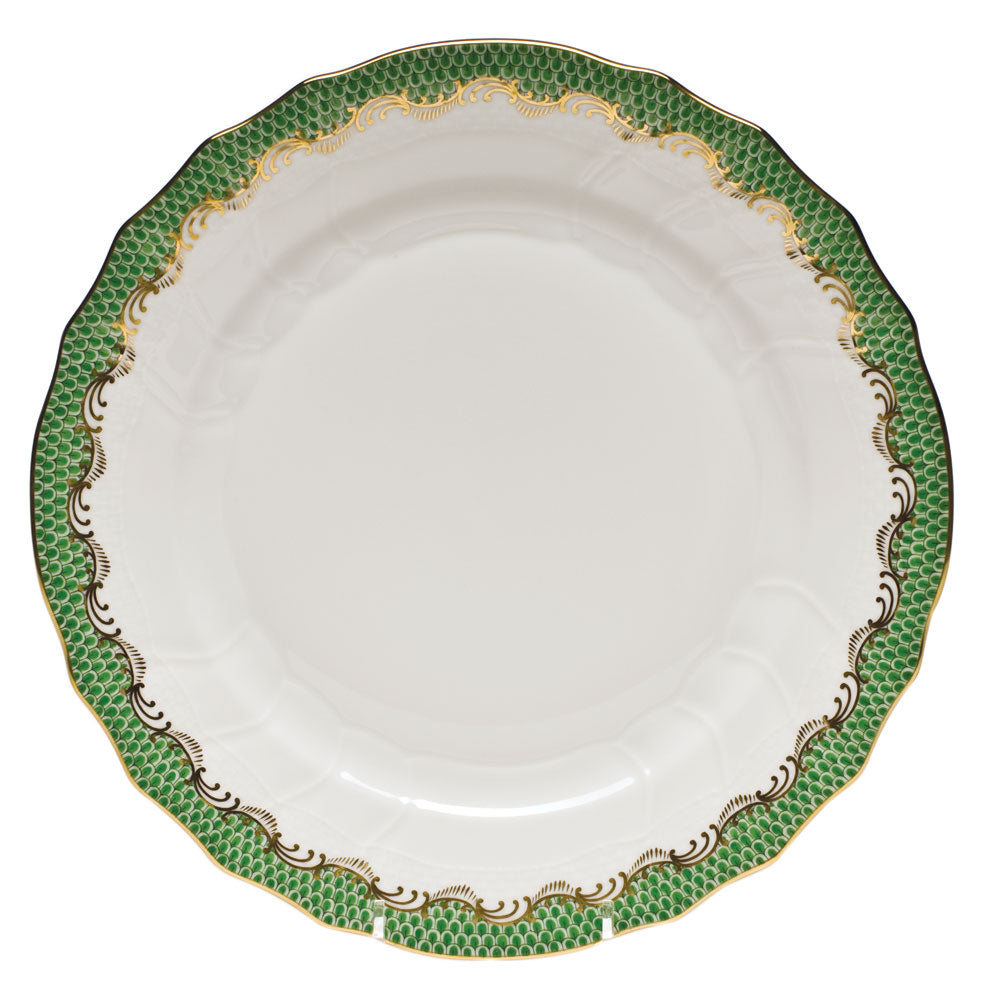 Herend White W/green Border Dinner Plate 10.5"d - Jade