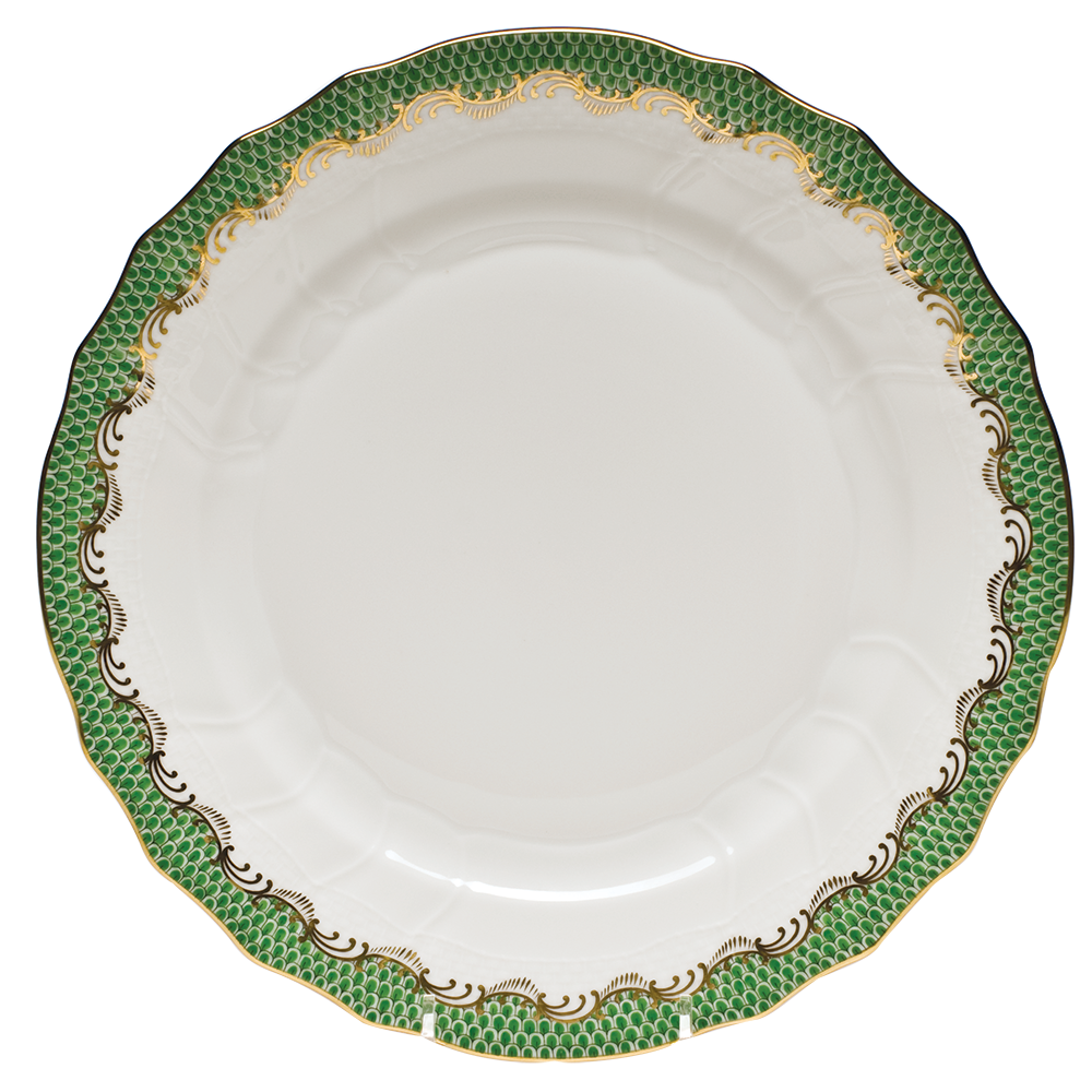 Fish Scale Jade Border Dinner Plate 10.5"d Jade