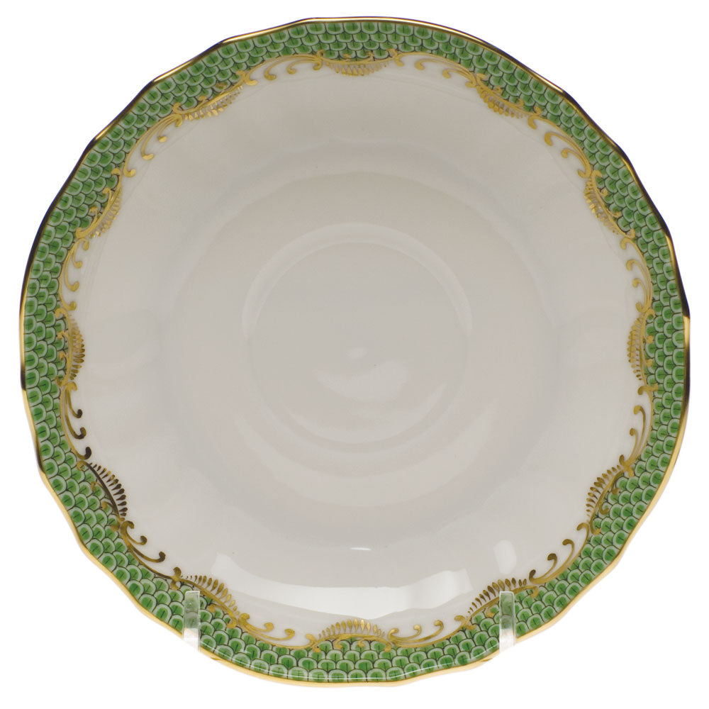 Herend White W/green Border Canton Saucer 5.5"d - Jade