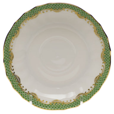 Herend White W/green Border Canton Saucer 5.5"d - Jade