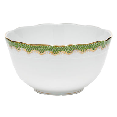 Herend White W/green Border Round Bowl (3.5pt) 7.5"d - Evergreen